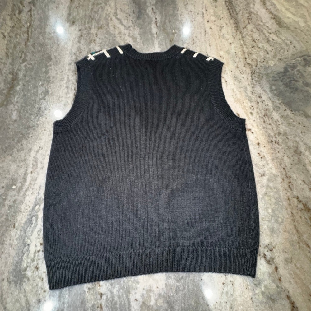 Vintage Jantzen Large Knit Sweater Vest Crochet Embroidered Floral Black - Picture 7 of 8